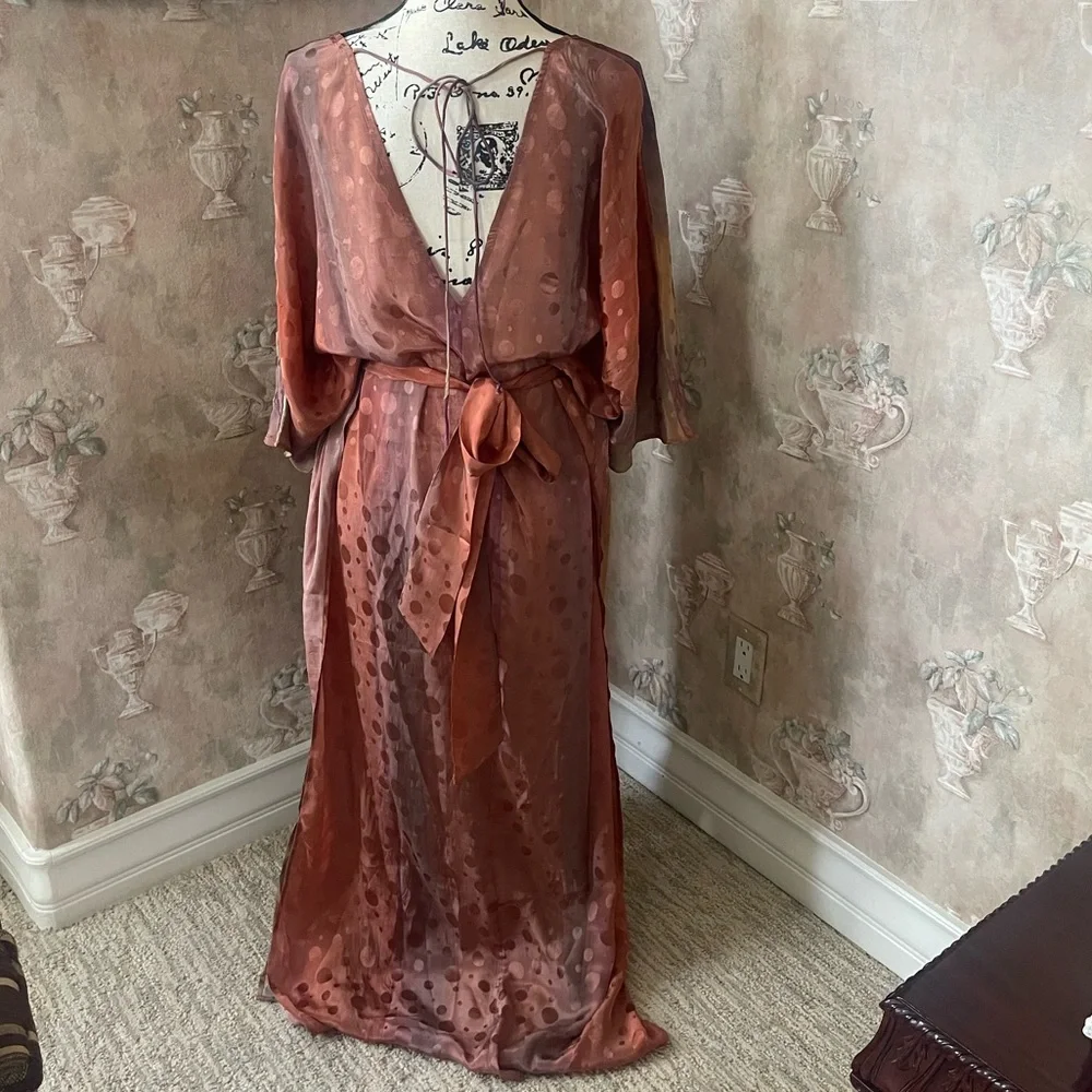 FREE PEOPLE ELECTRIC UNIVERSE BELTED SILKY KAFTAN REVERSIBLE MAXI DRESS ML